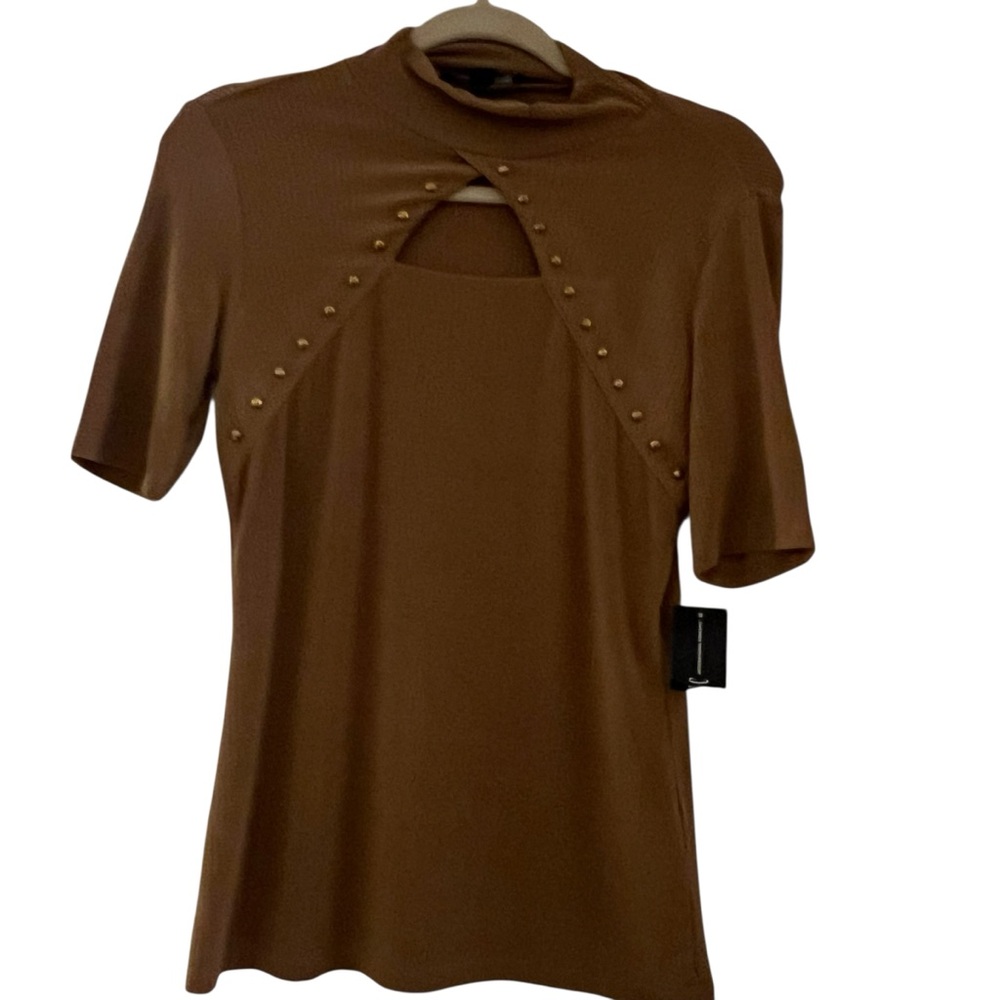 Chic Brown Women's knit top with Stud Accents
